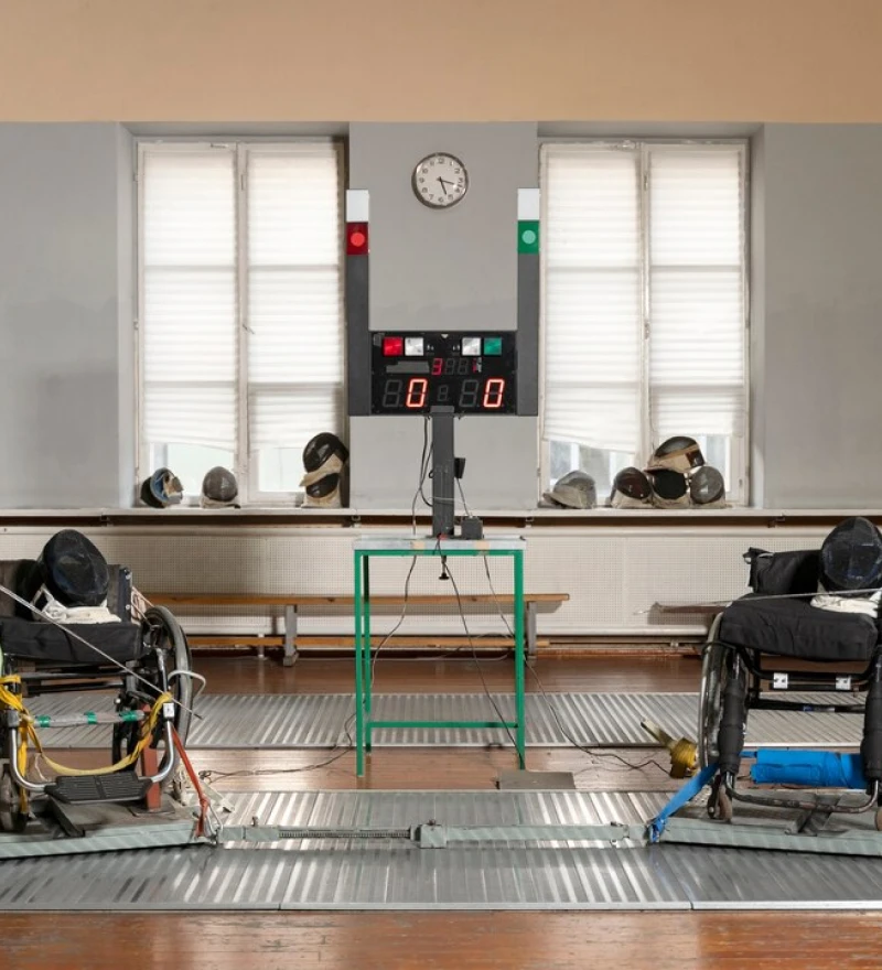 Rehabilitation and strength training zone with exercise equipment.